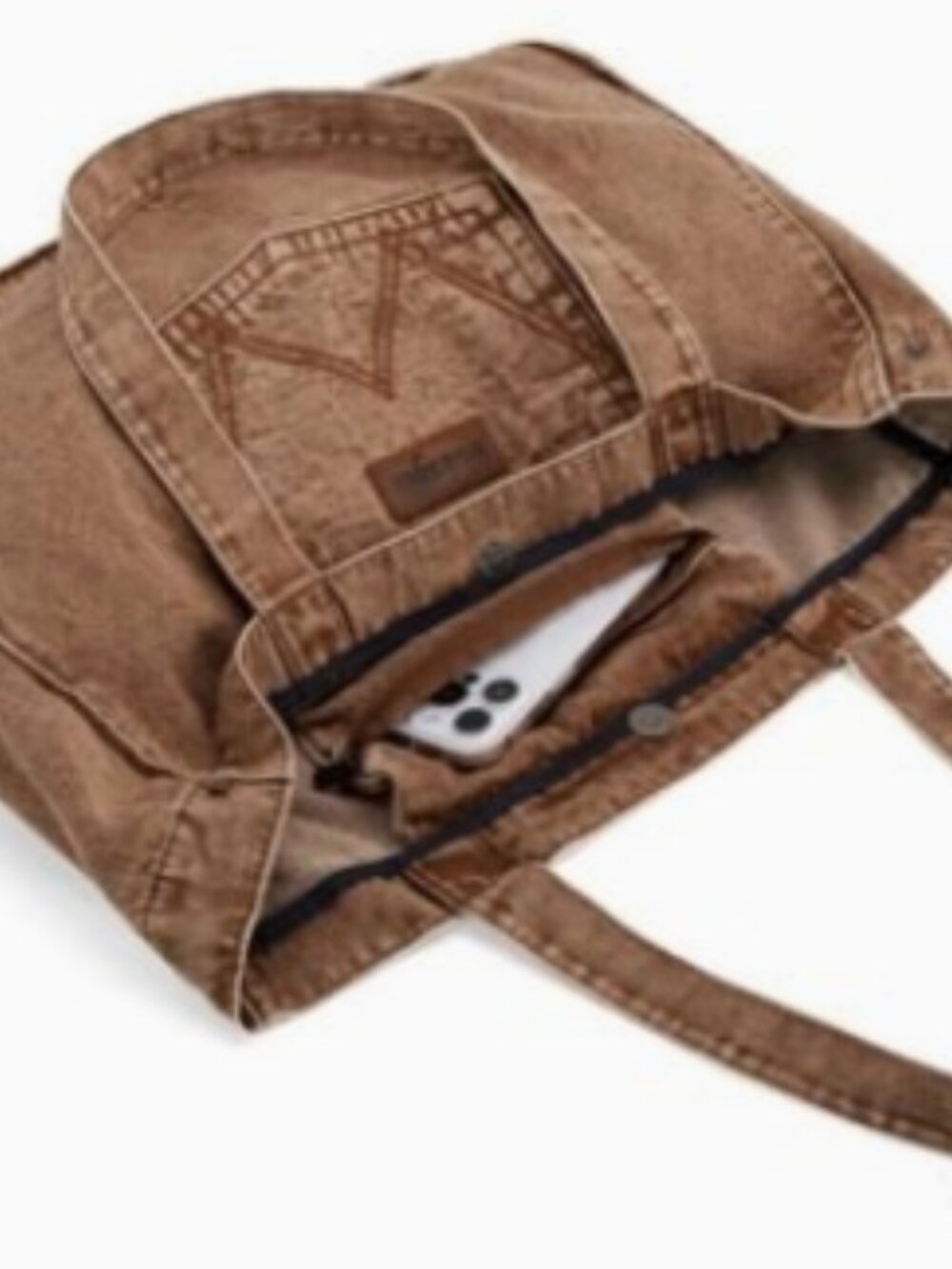 Wrangler Stitch Denim Tote Bag Brown NWT - Picture 4 of 4